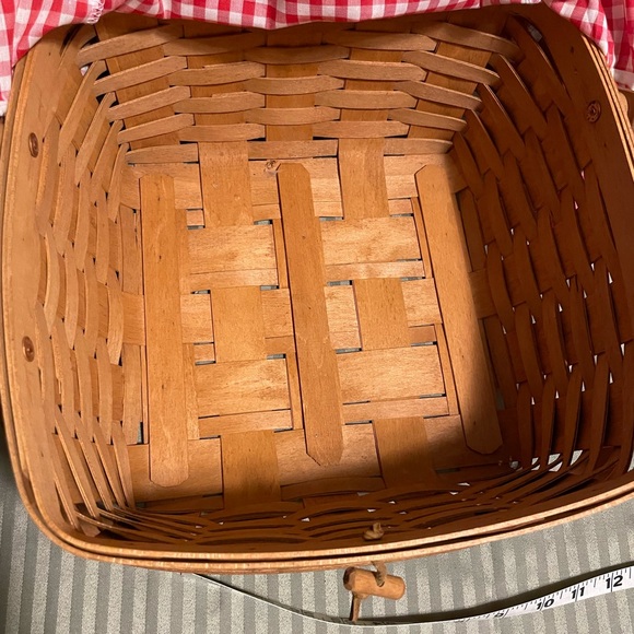 Longaberger Wood Picnic Basket with Red Gingham Bow Trim - Picture 13 of 16